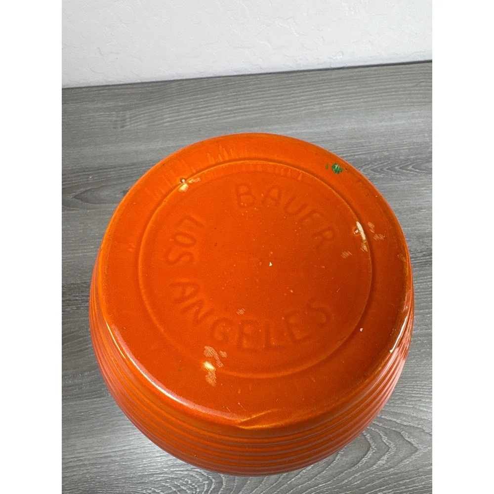 Bauer Pottery Los Angeles Orange Green‎ Ringware Ceramic Cookie Jar Canister Lid